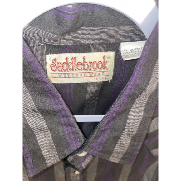 Saddlebrook Men’s Western Shirt Sz Large Black Purple Striped Cowboy Pearl Snaps - Picture 2 of 12